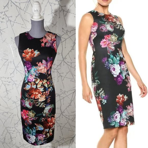 Adrianna Papell Dresses & Skirts - Adrianna Papell Black Floral Printed Sheath Dress